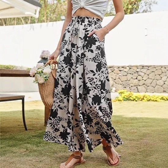 Chic and Style Women's Wide Leg Beach Pants with Floral Pattern