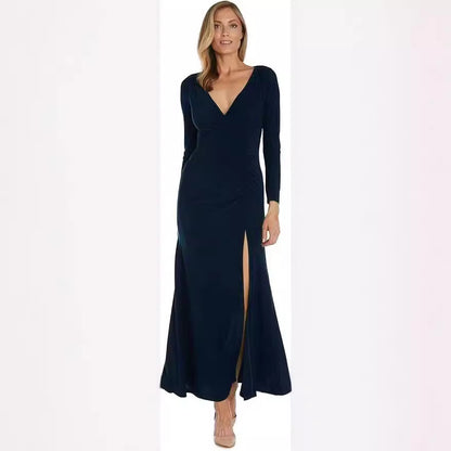 Robe maxi élégante pour femmes avec décolleté en V profond et fente latérale Chic und Stil