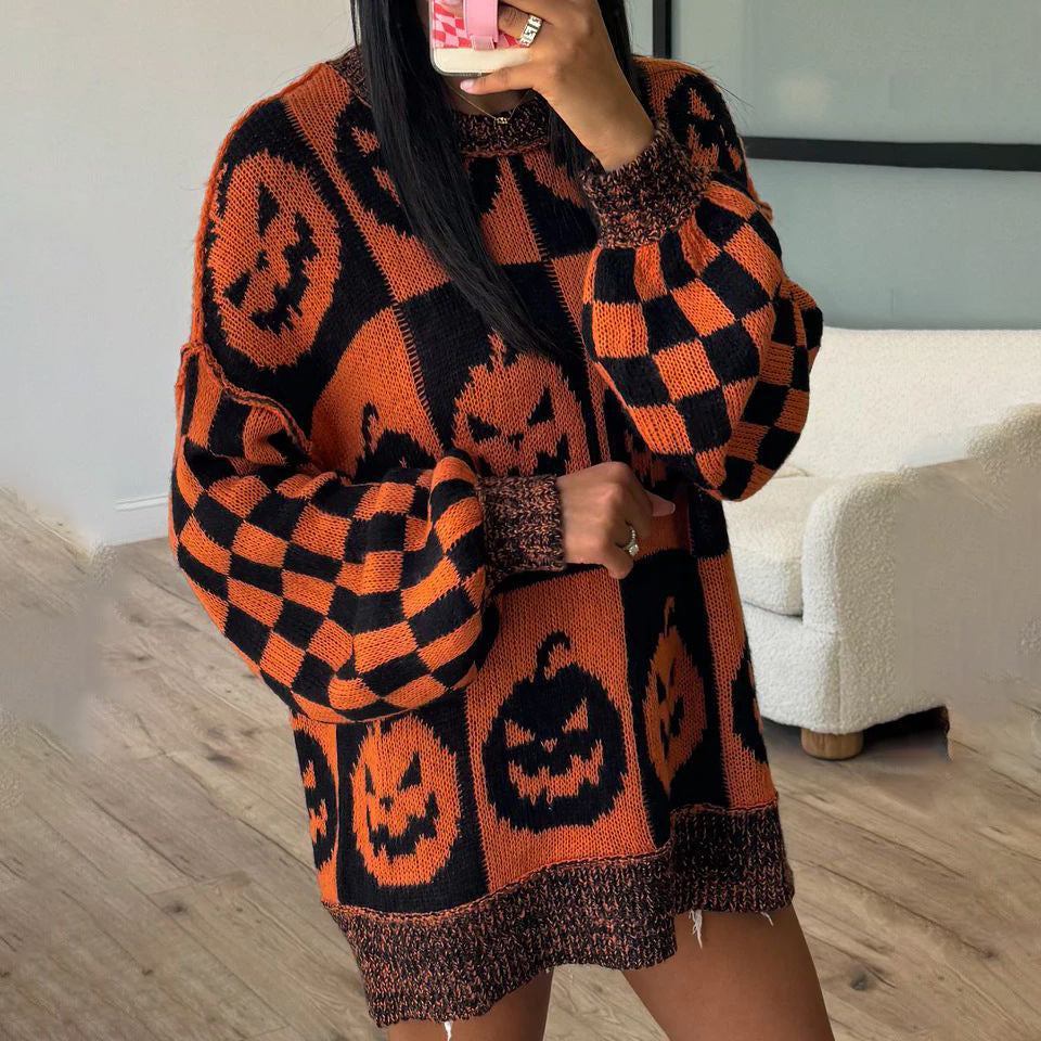 Pull en maille épaisse pour femmes avec un motif de fantôme moderne et une coupe décontractée Chic und Stil