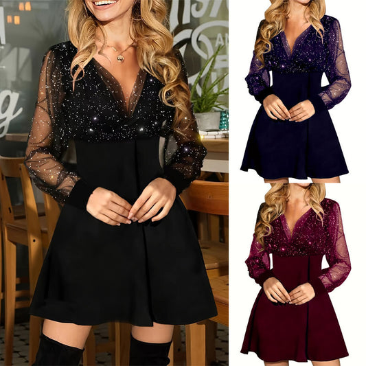 Femmes Robe élégante avec manches transparentes et détails scintillants Chic und Stil