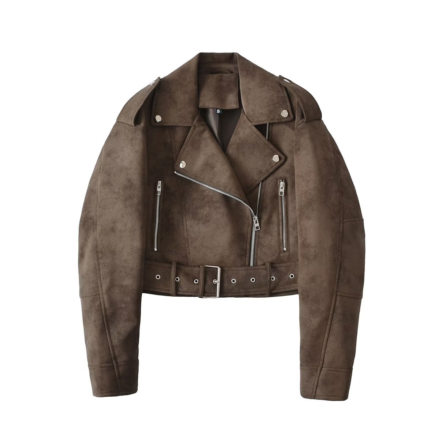 Dames en simili cuir bikerjacke dans un design cropped à la mode avec des poches pratiques Chic und Stil