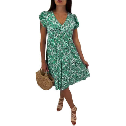 Robe de loisirs pour femmes avec design floral et décolleté en V Chic und Stil