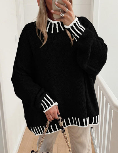 Pull en gros tricot décontracté pour femmes avec motif rayé moderne Chic und Stil