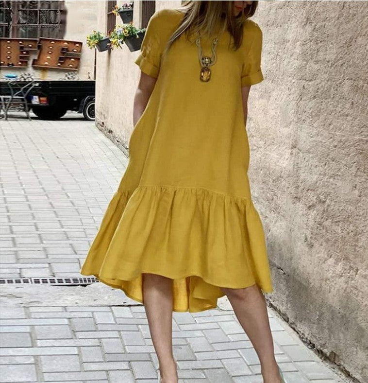 Robe midi à volants high-low pour femmes Chic und Stil