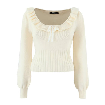 Pull en tricot élégant pour dames avec des détails à volants et cordon de serrage Chic und Stil