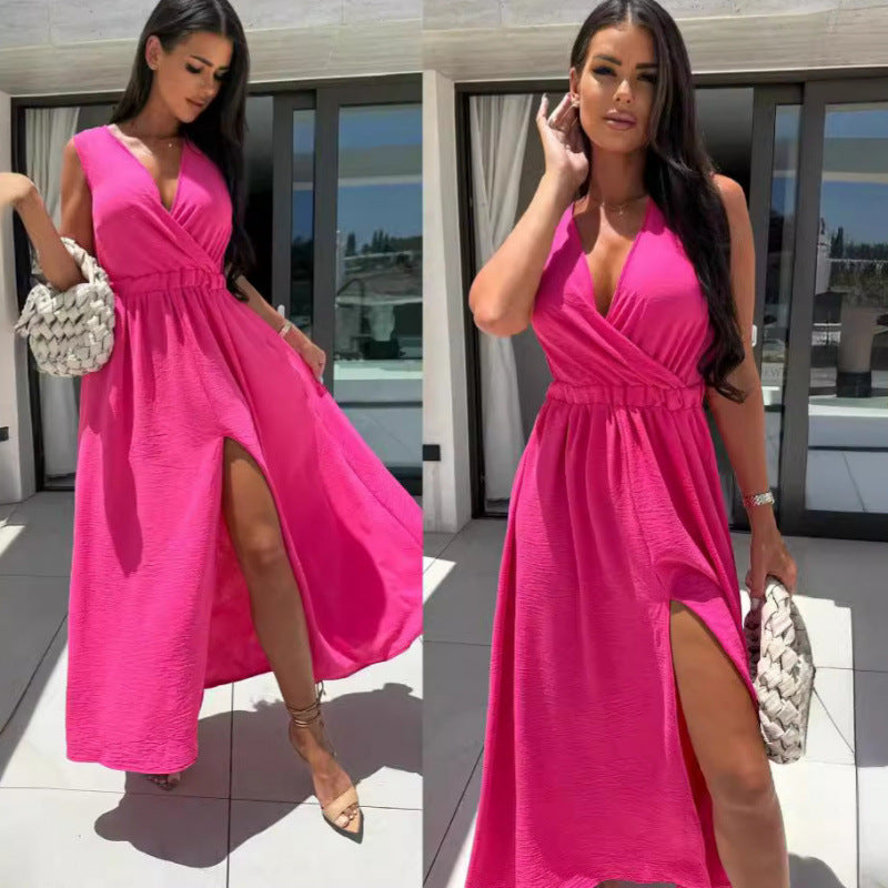 Robe maxi portefeuille à fente haute pour femmes Chic und Stil