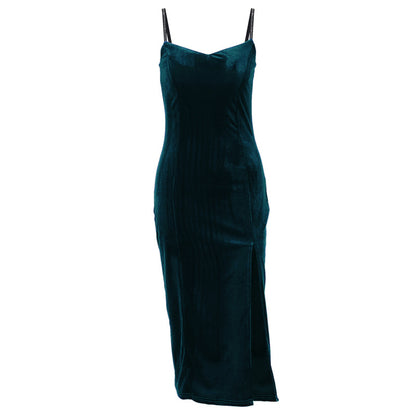 Robe midi fendue en velours pour femmes Chic und Stil