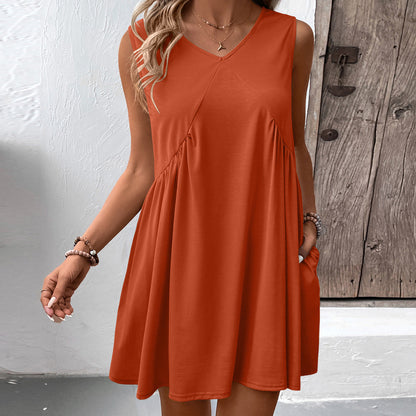 Robe femme fluide à décolleté en V avec poches latérales et coupe fluide Chic und Stil