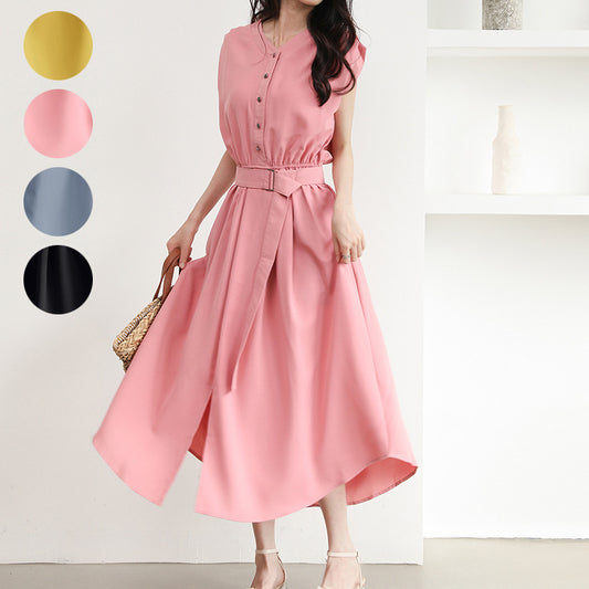 Robe midi femme avec patte de boutonnage et ceinture à la taille Chic und Stil