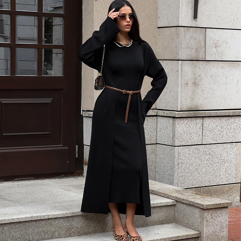 Dames élégant robe maxi avec manteau oversized assorti Chic und Stil