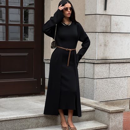 Dames élégant robe maxi avec manteau oversized assorti Chic und Stil