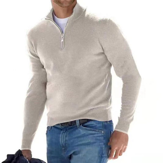 Knitted pullover for men with a modern high collar and a practical zipper Chic and Style
