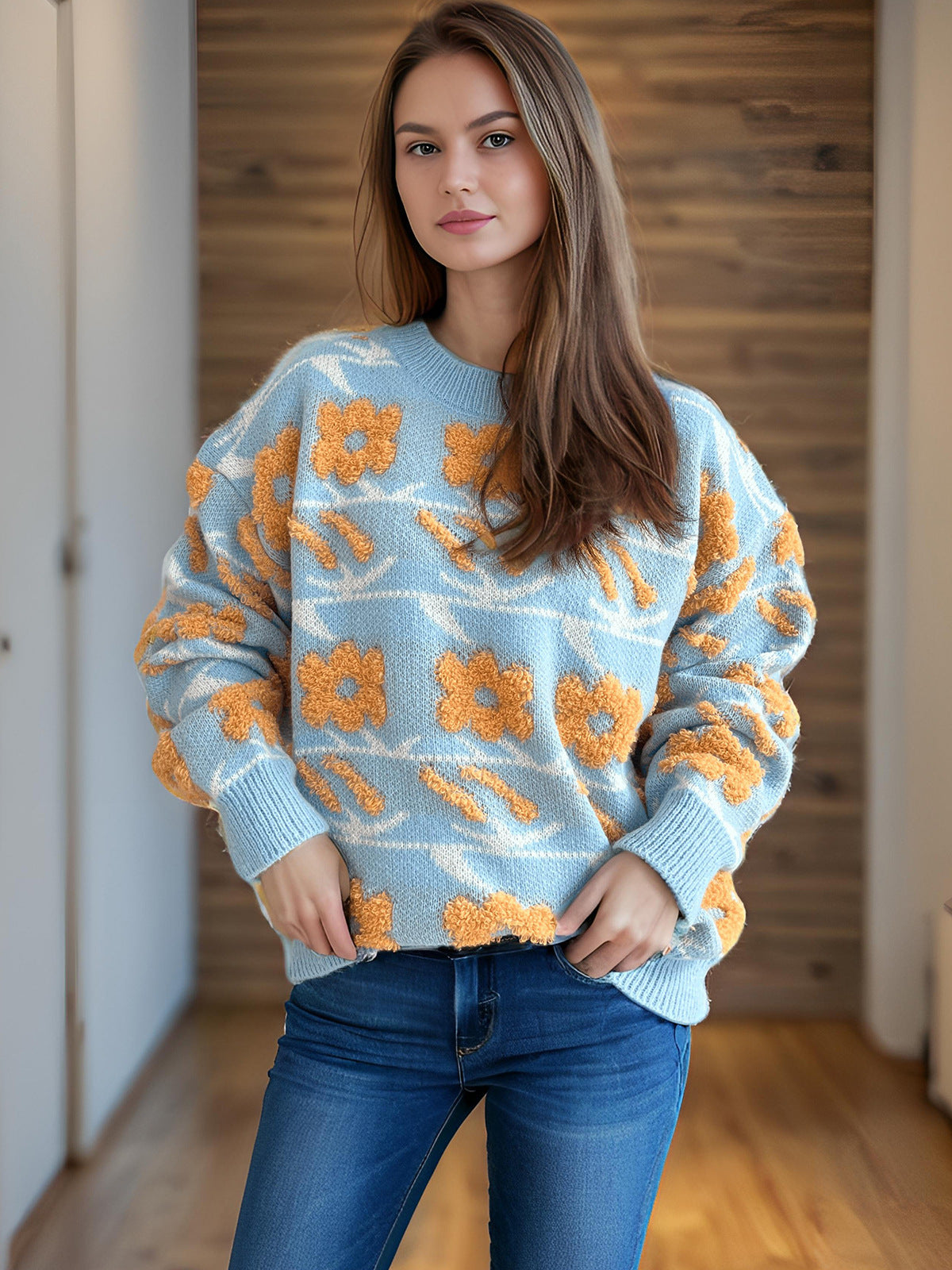 Pull en tricot pour dames avec motif floral et coupe décontractée Chic und Stil
