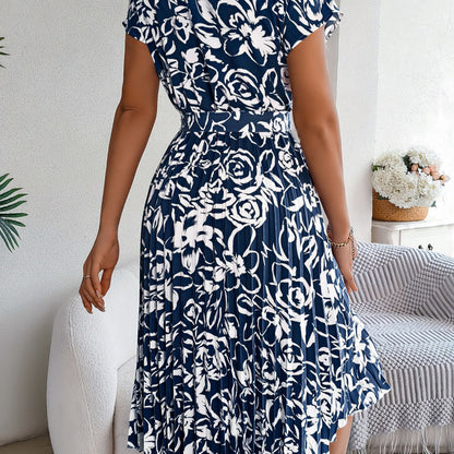 Robe A-ligne à imprimé floral pour dames avec taille ceinturée Chic und Stil