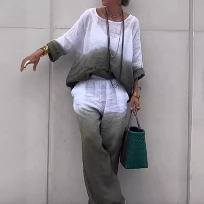 Casual linen outfit for women with wide pants and loose blouse Chic und Stil