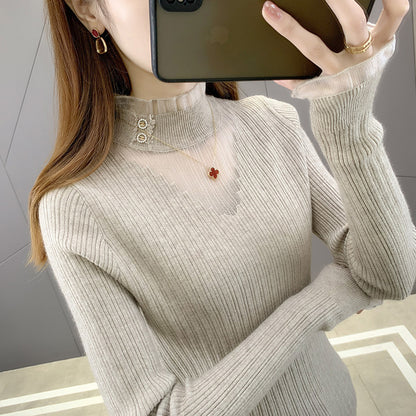 Pull en maille élégant pour femmes avec des insertions transparentes et des détails de boutons Chic und Stil