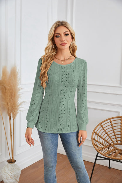 Chemisier femme avec des motifs aérés en losanges et des manches bouffantes élégantes Chic und Stil