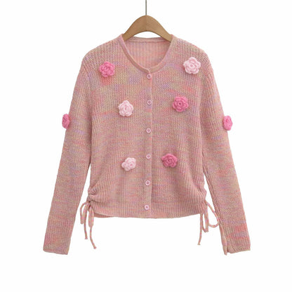 Dames cardigan avec applications florales et ourlet réglable Chic und Stil