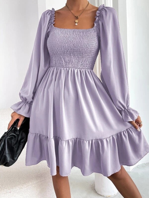 Robe à manches bouffantes pour femmes avec détails en dentelle et haut élastique Chic und Stil