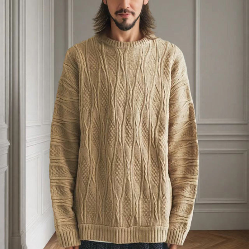 Pull à grosse maille pour femmes avec un motif alvéolé unique et un col haut Chic und Stil