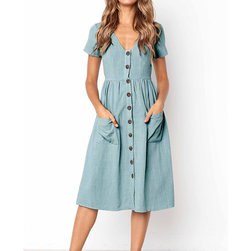 Robe A-ligne à boutons pour dames avec poches Chic und Stil