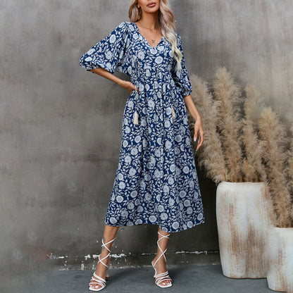 Robe midi florale bohème pour femme Chic und Stil