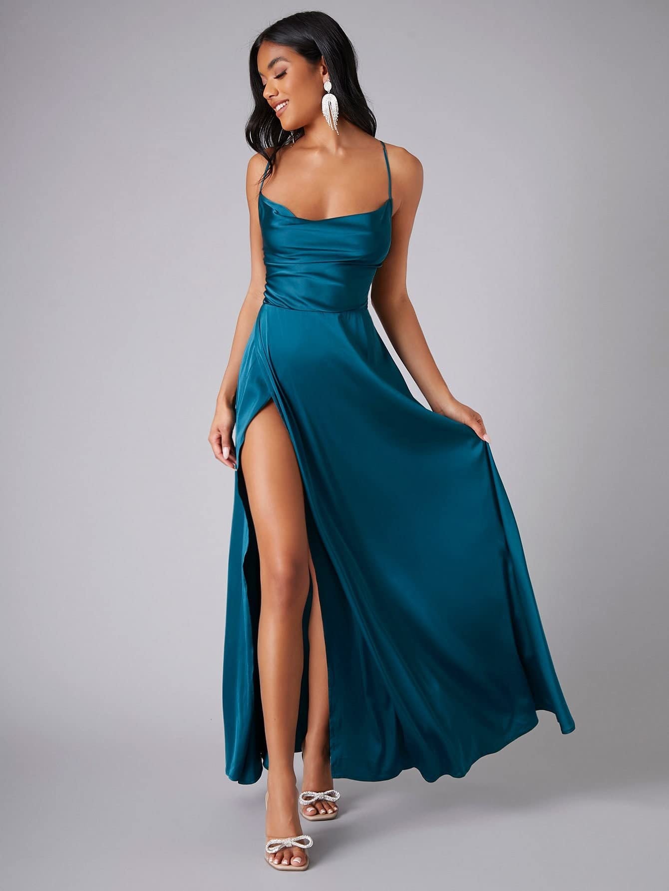 Dames Élégant Satin Robe Maxi Chic und Stil