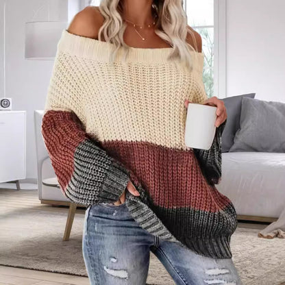 Dames Pull en tricot oversize décontracté avec décolleté dénudé et design de blocs de couleur tendance Chic und Stil