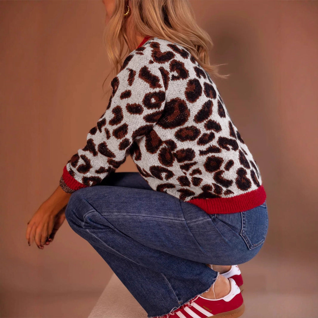 Pull femme à motif léopard et emmanchures contrastantes Chic und Stil