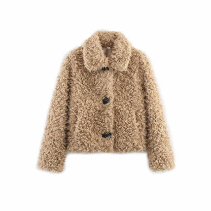 Dames fausse fourrure veste au design décontracté avec de grands boutons Chic und Stil