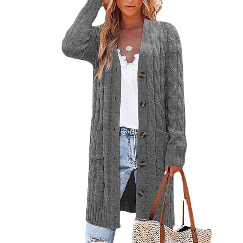 Dames Gros Tricot Cardigan avec Poches et Détails de Boutons Chic und Still