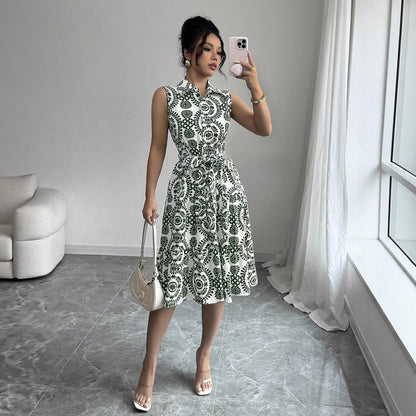 Robe A-line sans manches pour femmes avec ceinture taille Chic und Stil