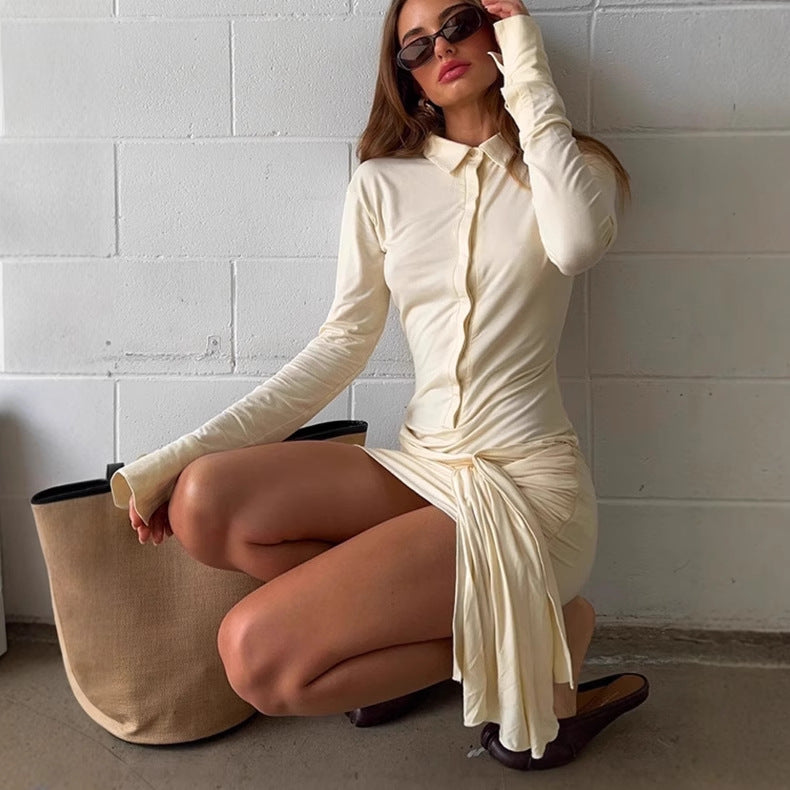 Robe chemise pour femmes avec lacets latéraux et manches longues Chic und Stil