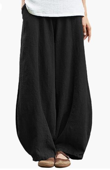 Wide linen pants for women with elastic waistband and convenient pockets Chic und Stil