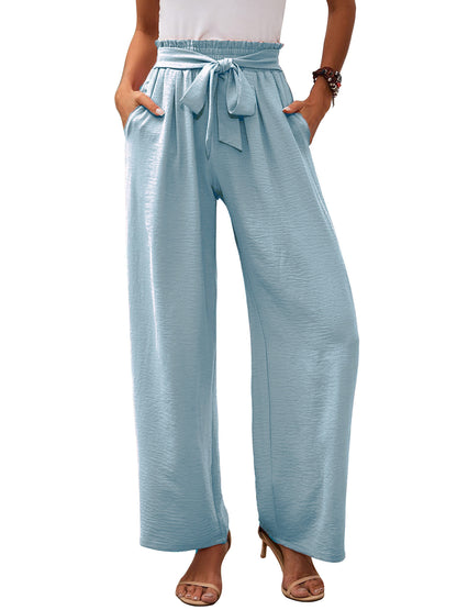 Wide palazzo pants for women with elastic waist and tie belt Chic und Stil