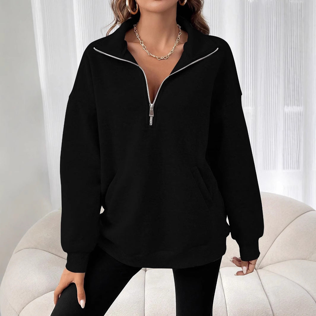 Pull-over zippé décontracté pour femmes avec poche kangourou Chic und Stil