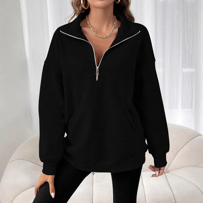 Pull-over zippé décontracté pour femmes avec poche kangourou Chic und Stil