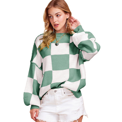 Pull oversized pour femmes à motif écossais et manches volumineuses Chic und Stil