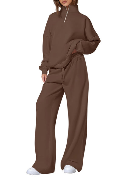 Ensemble de sweatpants décontracté pour femmes avec col montant et fermeture éclair Chic und Stil