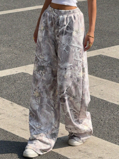 Women Wide Printed Pants with Elastic Waist Chic and Style