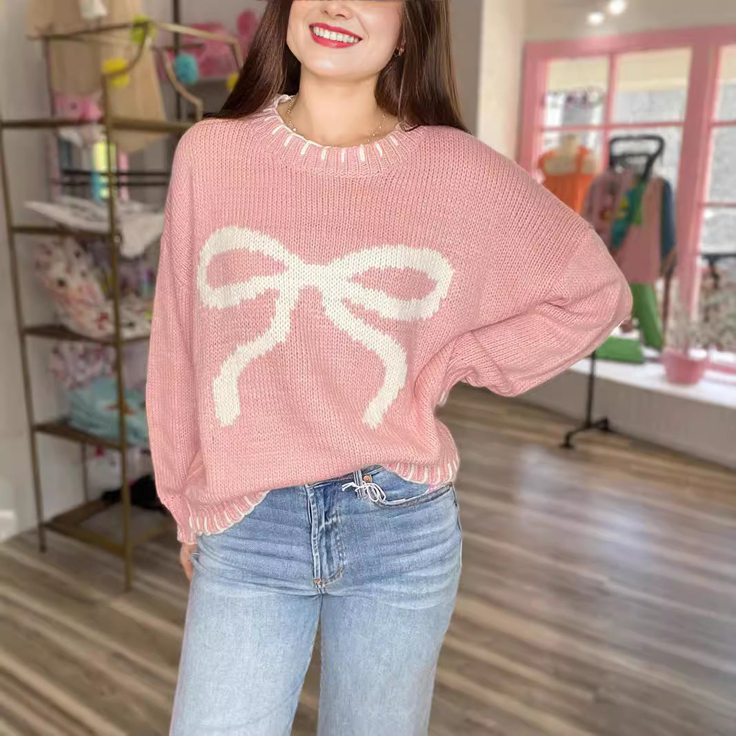Pull en tricot pour femmes avec motif de nœud ludique et coupe décontractée Chic und Stil