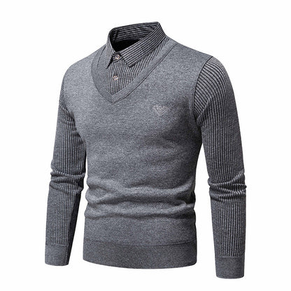 Pull en maille élégant pour homme avec décolleté en V et manches structurées Chic und Stil