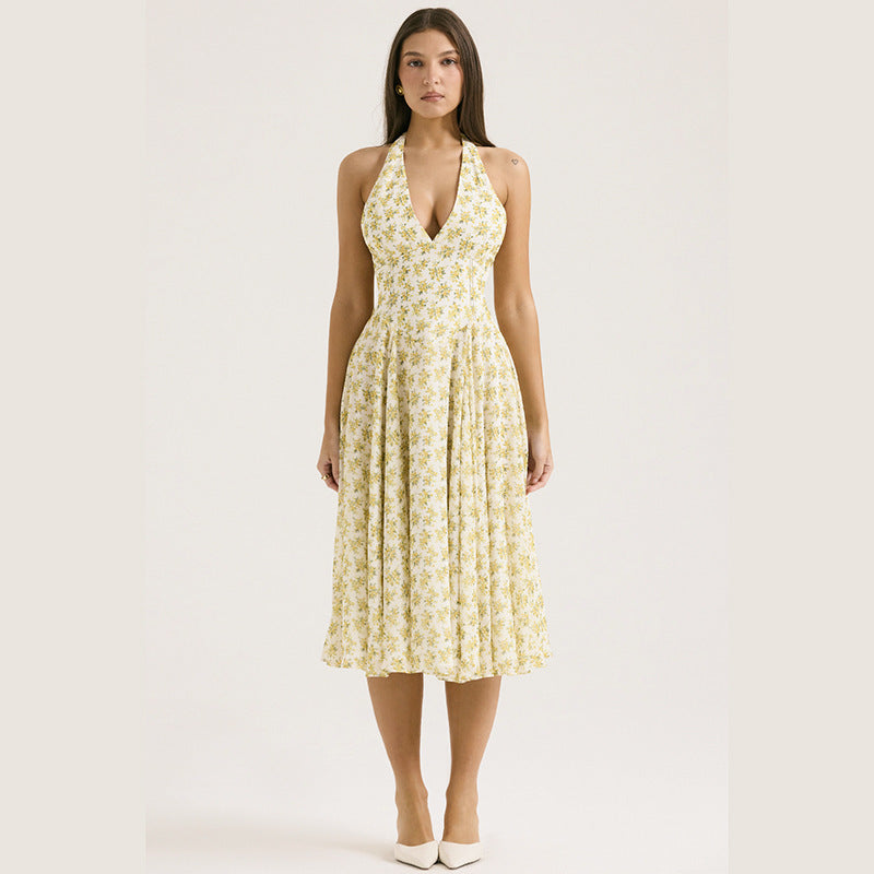 Dames fleurs t-shirt dos nu robe maxi Chic und Stil