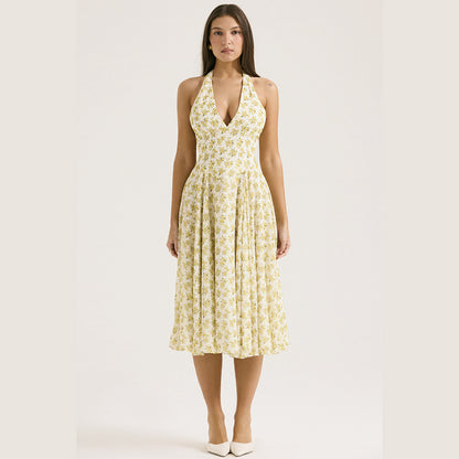 Dames fleurs t-shirt dos nu robe maxi Chic und Stil