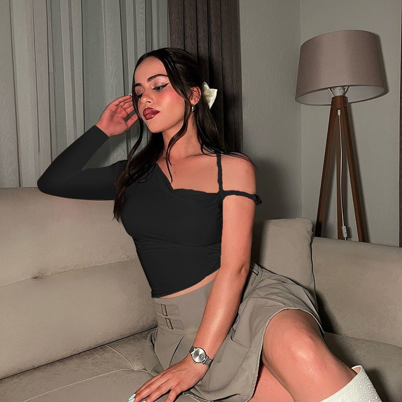Dames haut asymétrique élégant avec bretelles spaghetti Chic und Stil