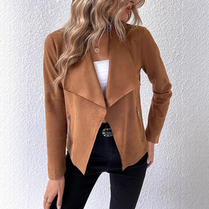 Dames élégant blazer court avec coupe asymétrique et poches zippées Chic und Stil