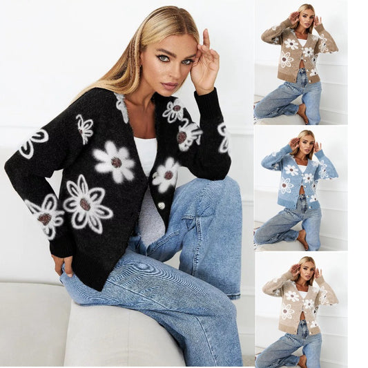 Dame gilet en tricot avec motifs floraux Chic und Stil