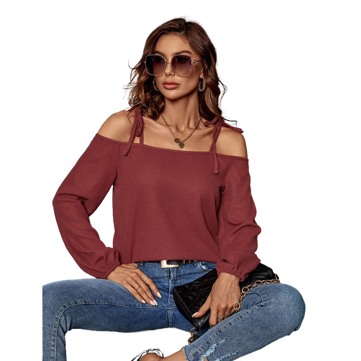 Chemisier à manches longues pour femme avec des détails de lien élégants Chic und Stil