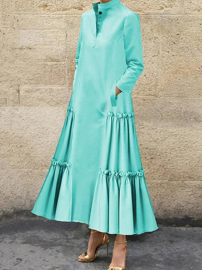 Dames Élégante Robe Maxi avec Ourlet Volant Chic und Stil