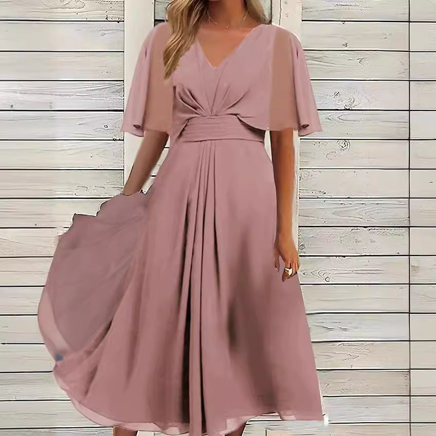 Robe maxi élégante pour femmes avec des manches fluides et un décolleté en V Chic und Stil